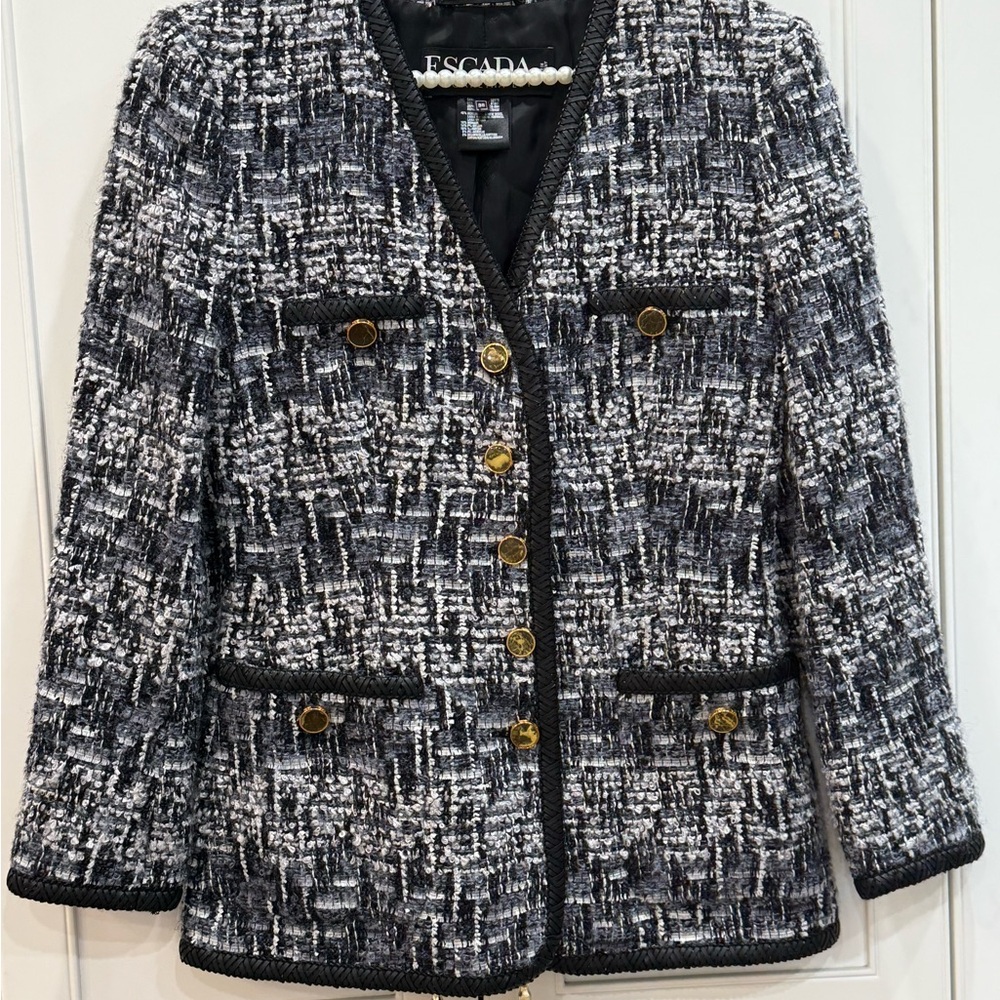 Escada Margaretha Ley Women's Black and White Tweed Jacket size 38